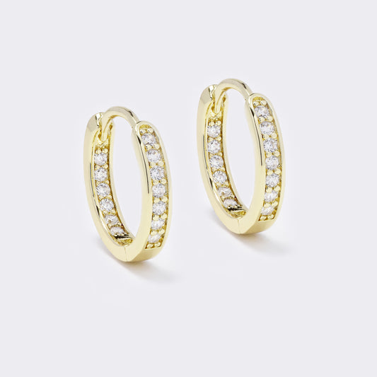 CZYE5681 - Premium brass gold plated in and outside CZ hoop earrings