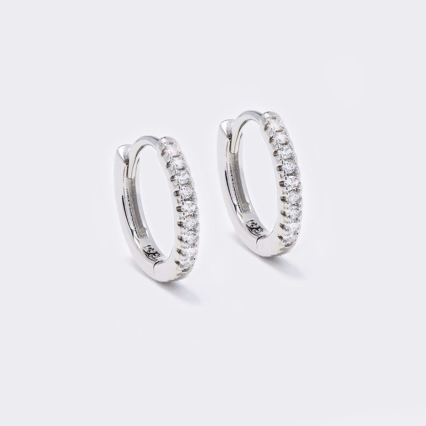 CZYE5686 - Premium brass silver plated 14mm CZ hoop earrings
