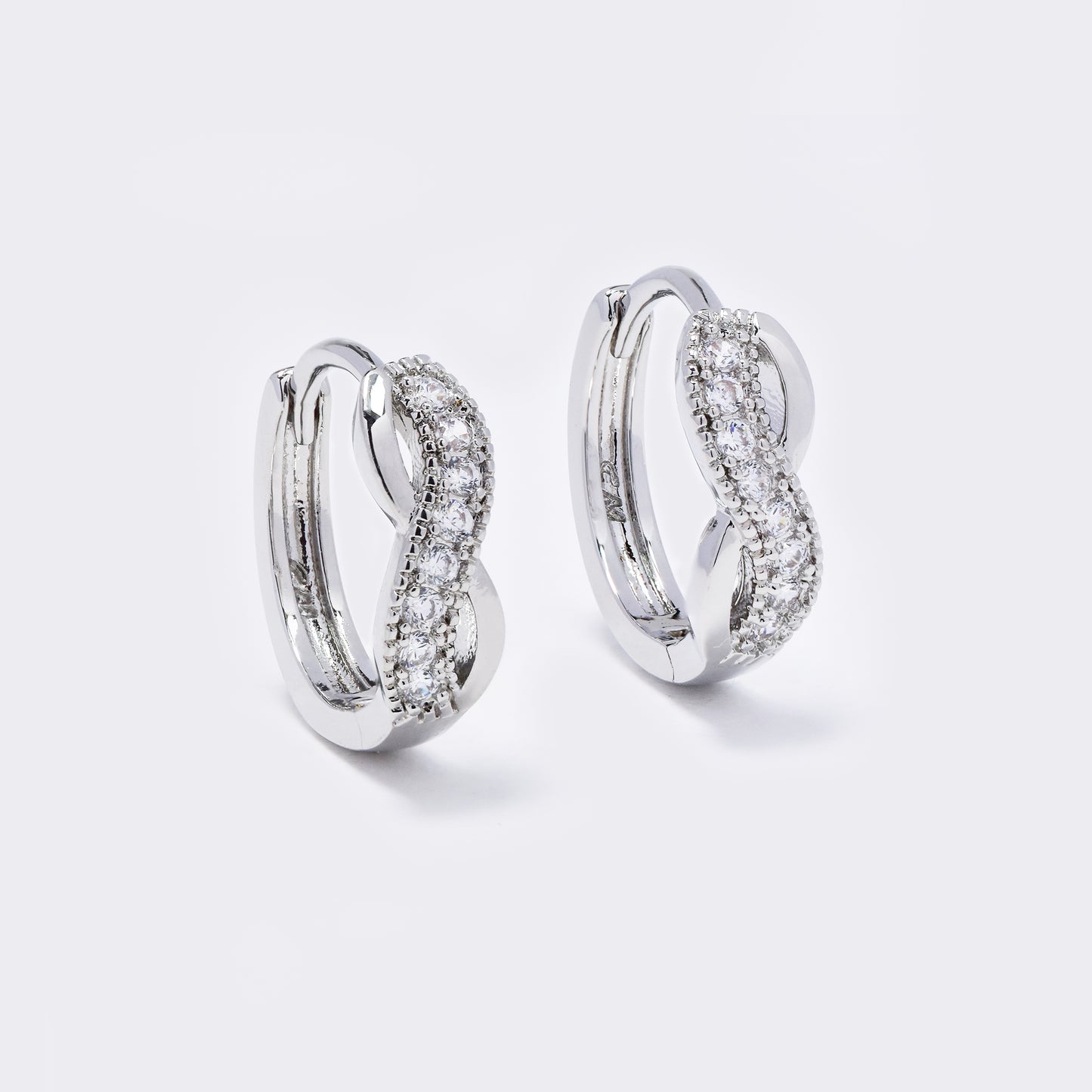 CZYE5687 - Premium brass silver plated half CZ infinity hoop earrings