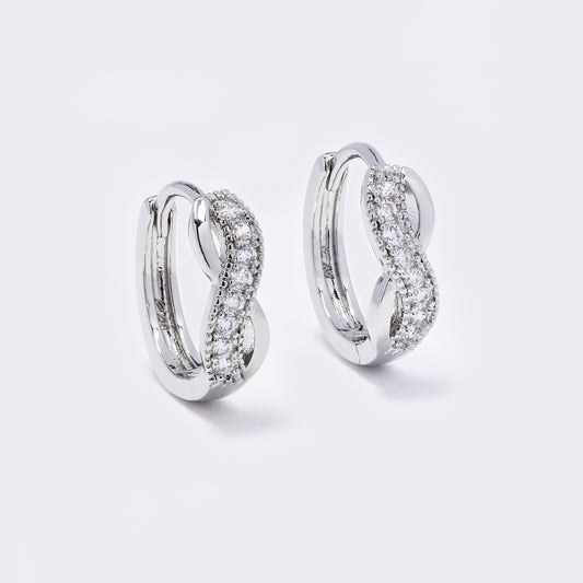 CZYE5687 - Premium brass silver plated half CZ infinity hoop earrings