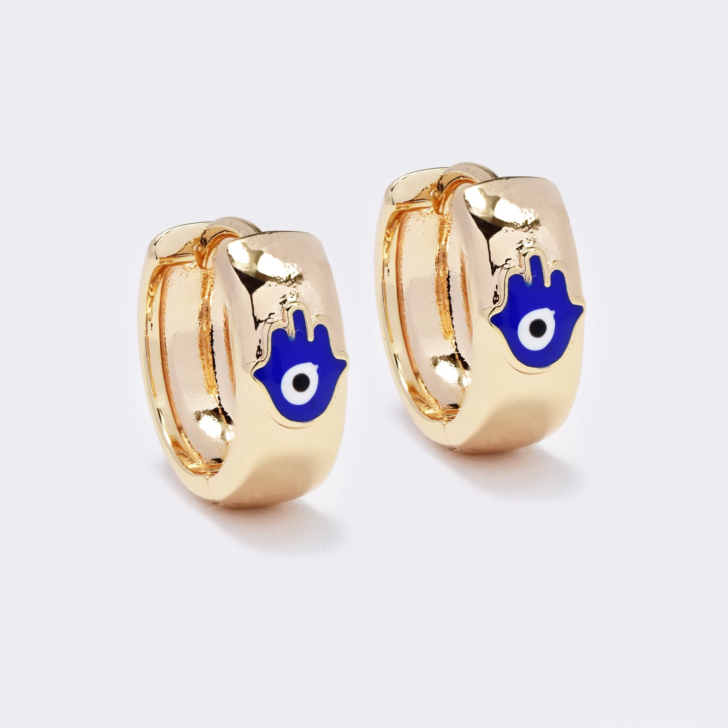 PYE5690 - Premium brass gold plated Hamsa and evil eye hoop earrings
