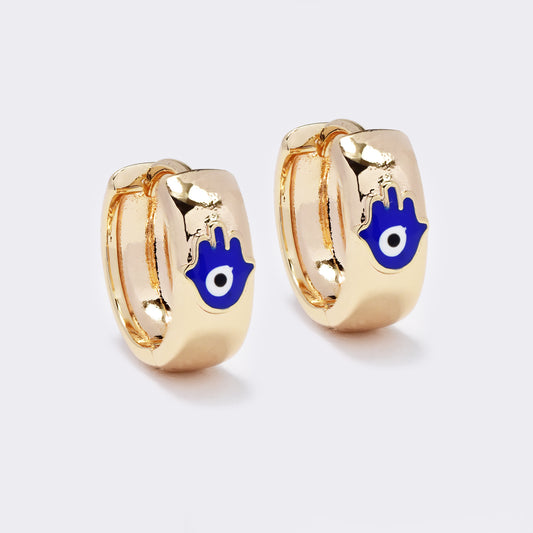 PYE5690 - Premium brass gold plated Hamsa and evil eye hoop earrings