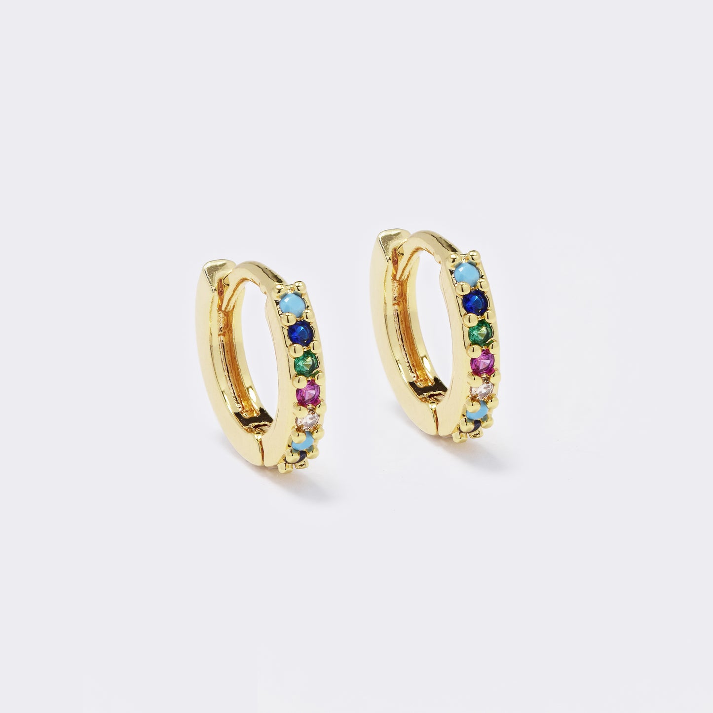 CZYE5717 - Premium brass gold plated 12x2mm round multi colour CZ hoop earrings