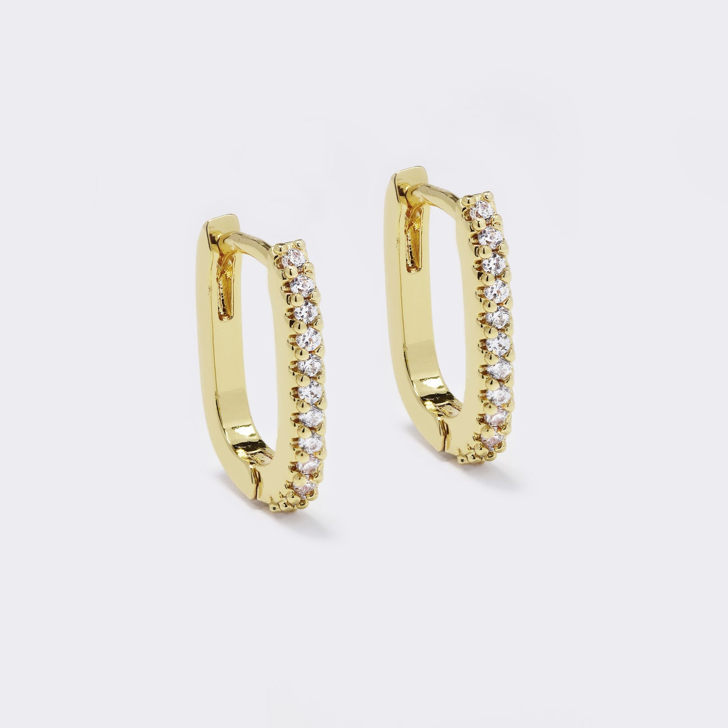 CZYE5719 - Premium brass gold plated 15x2mm oval CZ hoop earrings