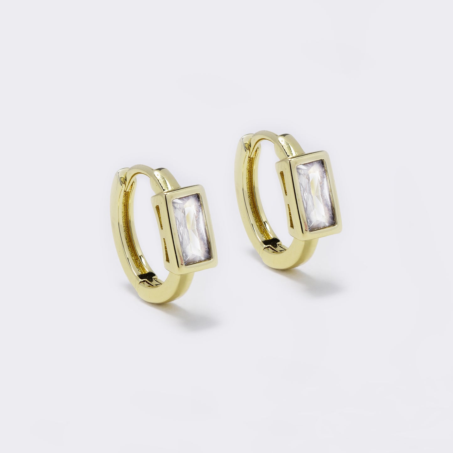 CZYE5771 - Premium brass gold hoops with rectangular CZ earrings