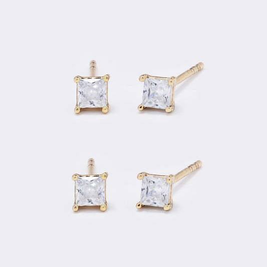 3mm Rose gold square studs - 2 pack - CZYE5777