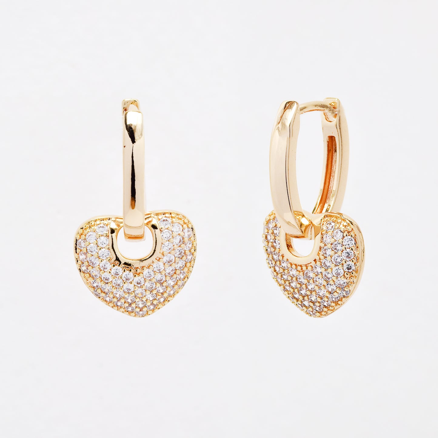 CZYE6146 - Premium brass 22mm heart drop CZ hoop earrings