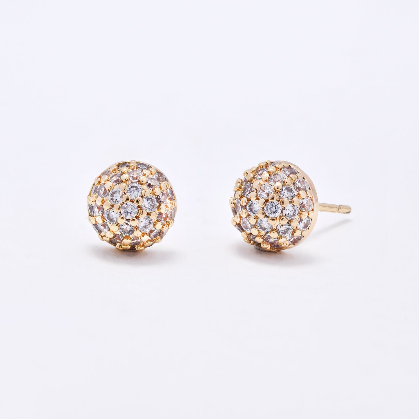 CZYE6159 - Premium brass 7.5mm domed CZ stud earrings