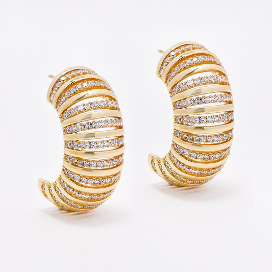 CZYE6607 - Premium brass 32mm x 9mm CZ hoop stud earrings