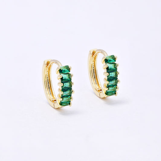 CZYE7214 - Premium brass 13mm x 4mm green CZ hoop earring