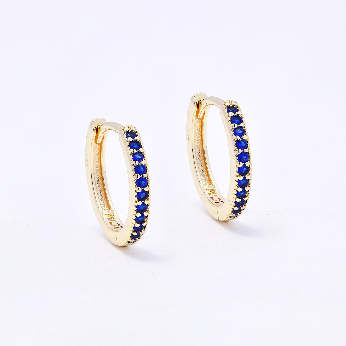 CZYE7219 - Premium brass 17mm x 2.5mm blue CZ hoop earring