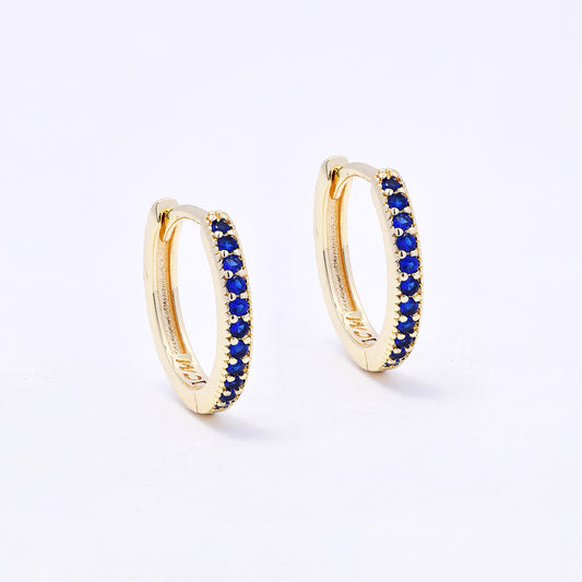 CZYE7219 - Premium brass 17mm x 2.5mm blue CZ hoop earring
