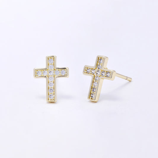 CZYE7223 - Premium brass 10.5mm x 8mm CZ cross stud