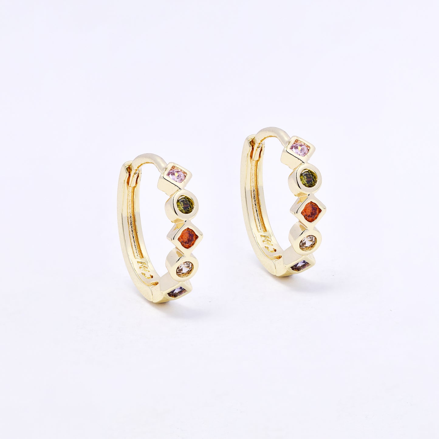 CZYE7229 - Premium brass 15mm x 3.5mm multi colour CZ hoop earring