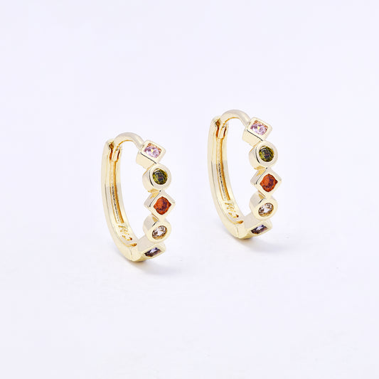 CZYE7229 - Premium brass 15mm x 3.5mm multi colour CZ hoop earring