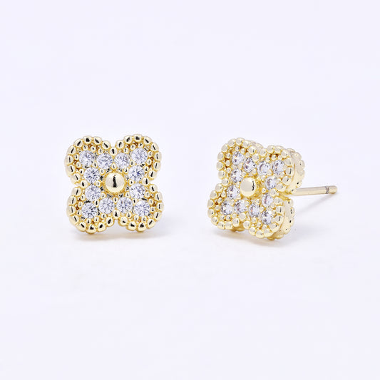 CZYE7231 - Premium brass 9mm dotted CZ flower earring