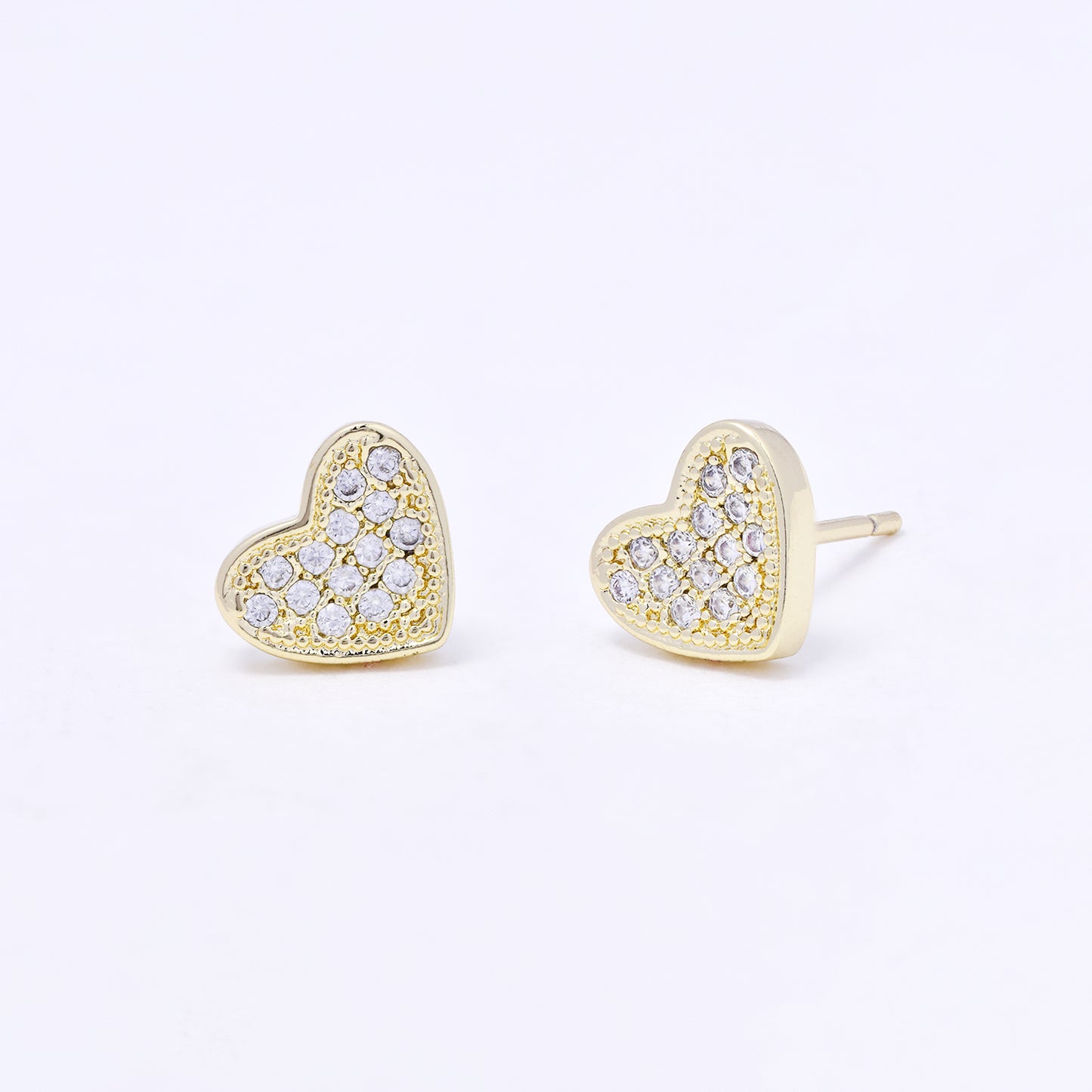 CZYE7239 - Premium brass 7mm x 8mm CZ heart stud earring