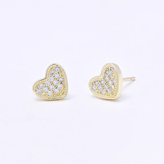 CZYE7239 - Premium brass 7mm x 8mm CZ heart stud earring