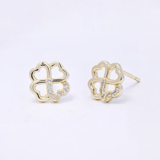 CZYE7240 - Premium brass 9mm CZ four-leaf clover stud earring
