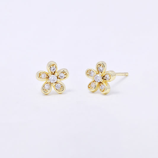 CZYE7241 - Premium brass 7mm CZ flower stud earring