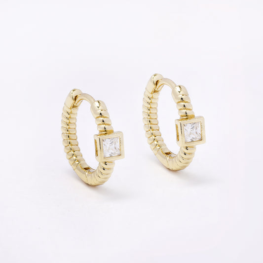 CZYE7458 - Brass 13mm x 2.2mm square CZ hoop earring
