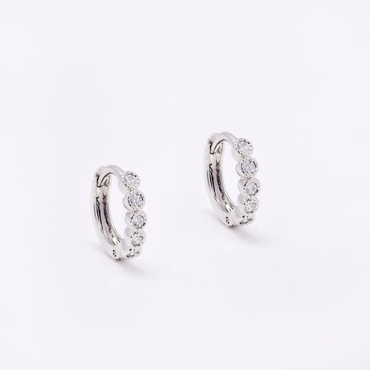 CZYE7459 - Premium brass plated 10mm x 2mm round CZ hoop earring