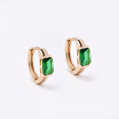 CZYE7461 - Premium brass plated 12mm x 2.5mm rectangular CZ accent hoop earring