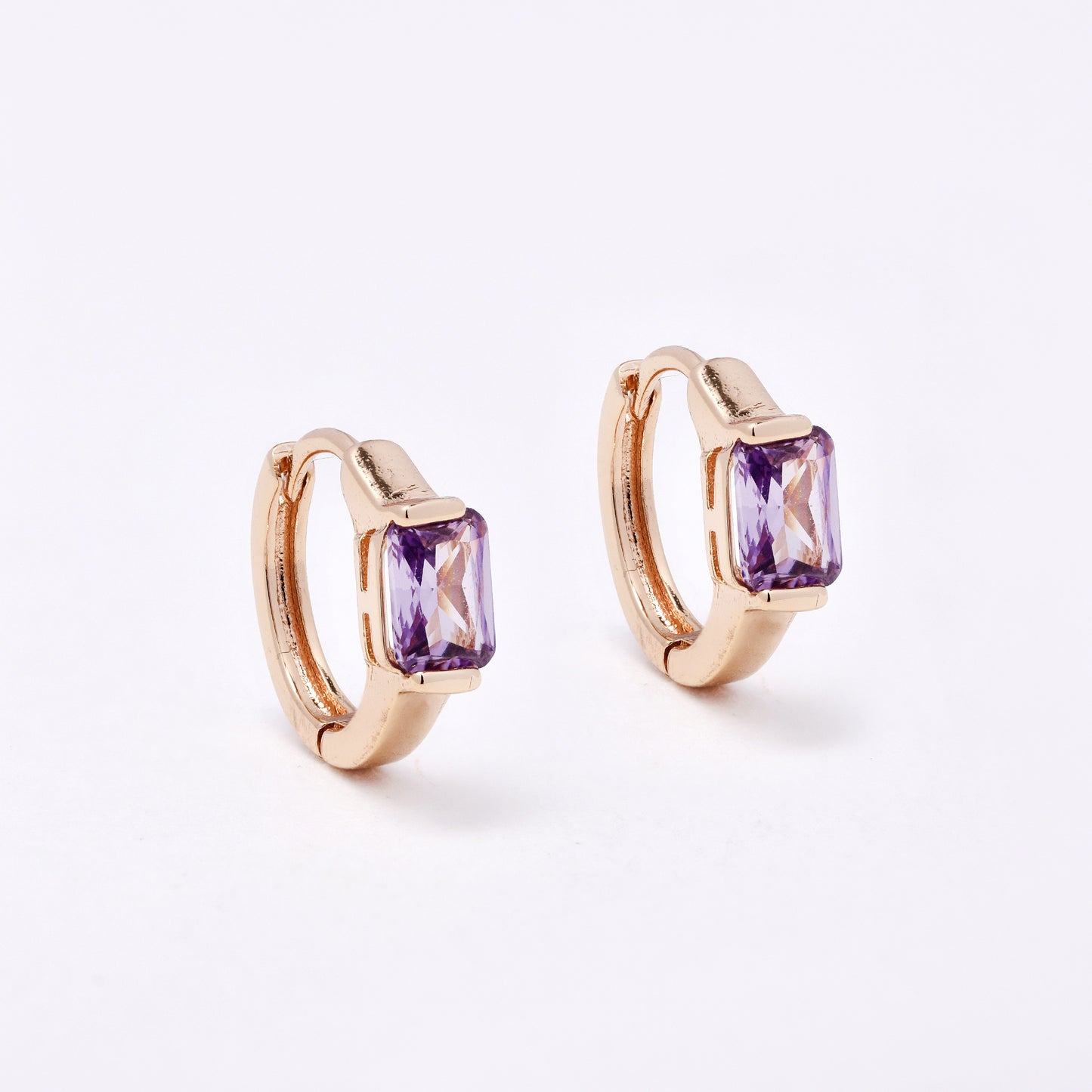 CZYE7461 - Premium brass plated 12mm x 2.5mm rectangular CZ accent hoop earring