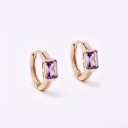 CZYE7461 - Premium brass plated 12mm x 2.5mm rectangular CZ accent hoop earring