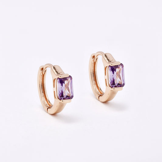 CZYE7461 - Premium brass plated 12mm x 2.5mm rectangular CZ accent hoop earring