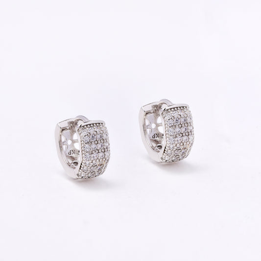 CZYE7462 - Premium brass plated 11mm x 5mm pave CZ huggie earring
