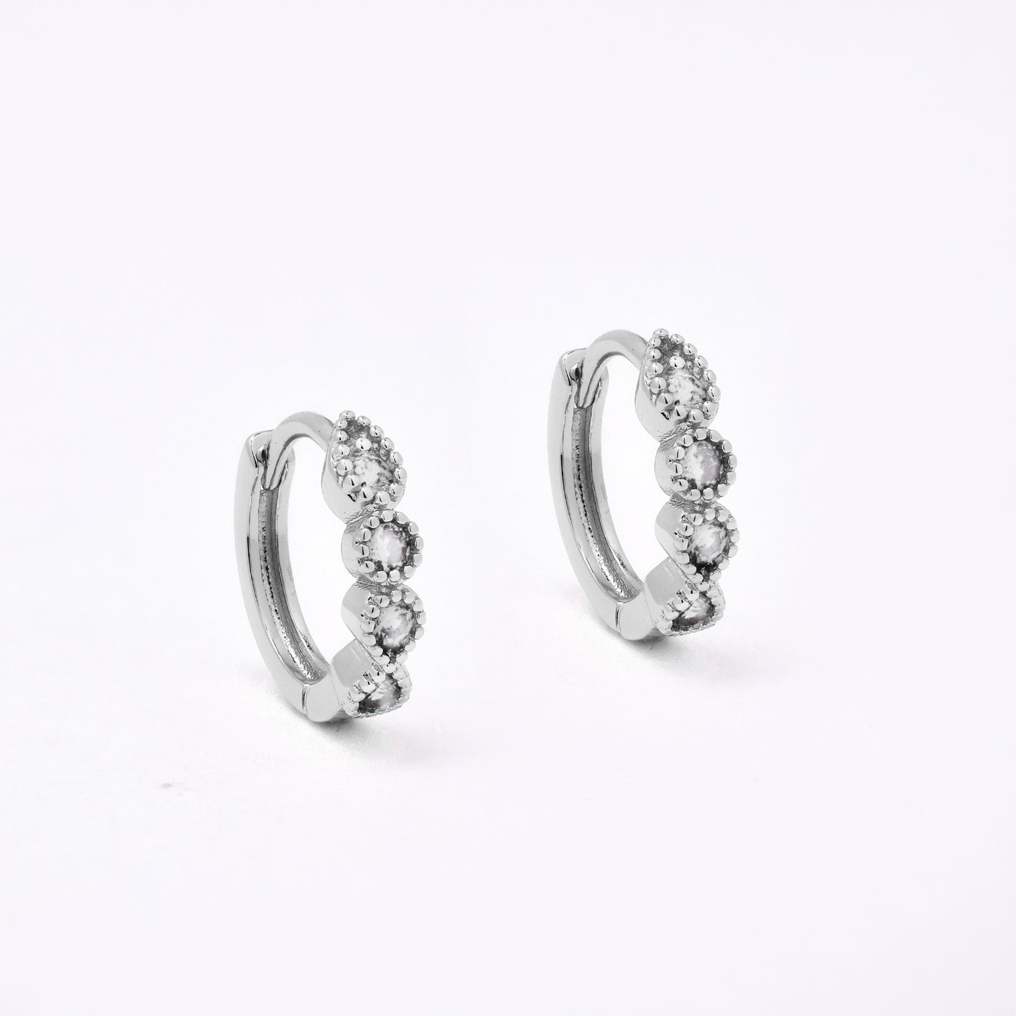 CZYE7465 - Premium brass plated 13mm x 3mm teardrop & round CZ hoop earring