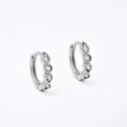 CZYE7465 - Premium brass plated 13mm x 3mm teardrop & round CZ hoop earring