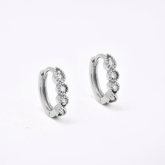 CZYE7465 - Premium brass plated 13mm x 3mm teardrop & round CZ hoop earring