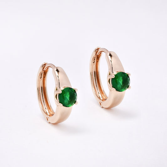 CZYE7466 - Premium brass plated 16mm x 4mm green CZ accent hoop earring