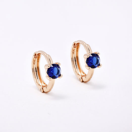 CZYE7467 - Premium brass plated 13mm blue CZ accent hoop earring