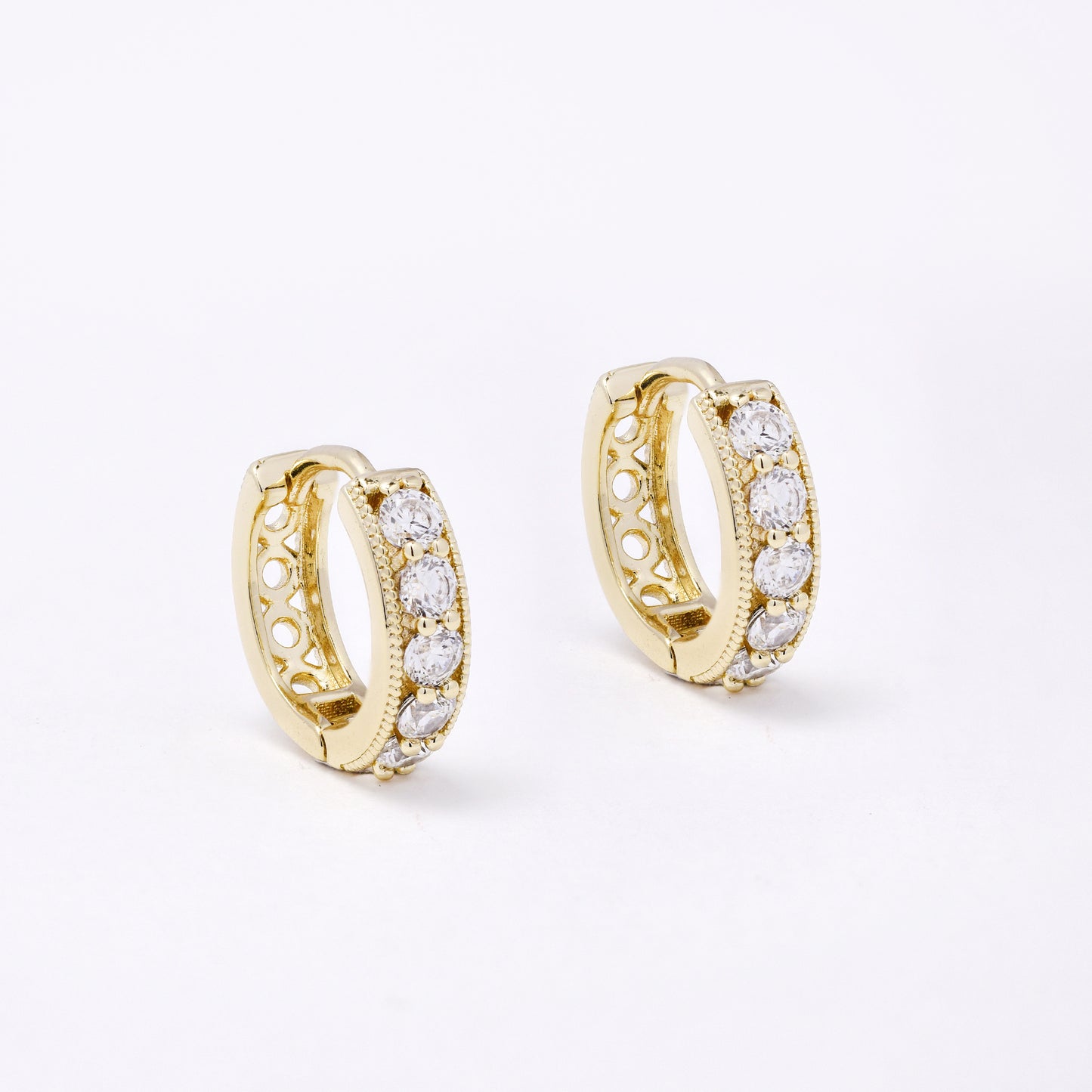 CZYE7468 - Premium brass plated 13mm x 4mm CZ hoop earring