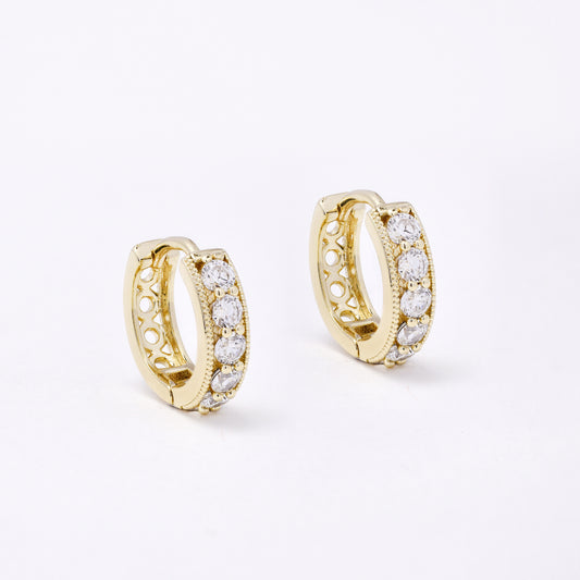 CZYE7468 - Premium brass plated 13mm x 4mm CZ hoop earring