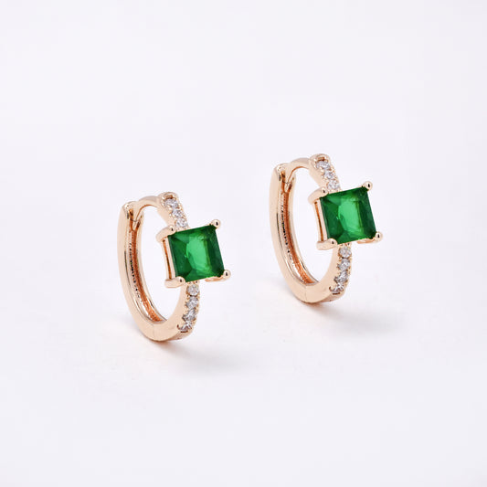 CZYE7471 - Premium brass plated 13mm x 1.2mm CZ accent hoop earring