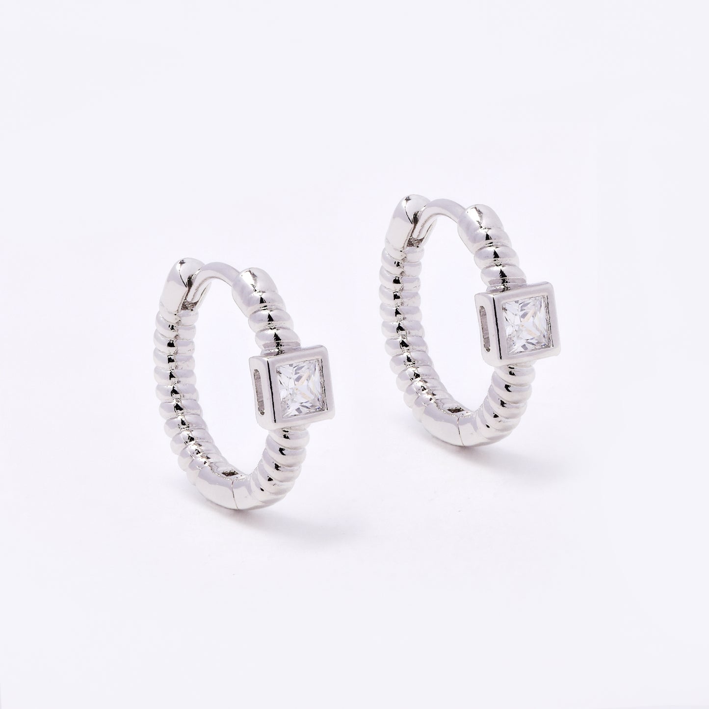 CZYE7458 - Premium brass plated 13mm x 2.2mm square CZ hoop earring