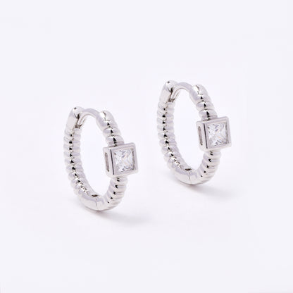 CZYE7458 - Premium brass plated 13mm x 2.2mm square CZ hoop earring