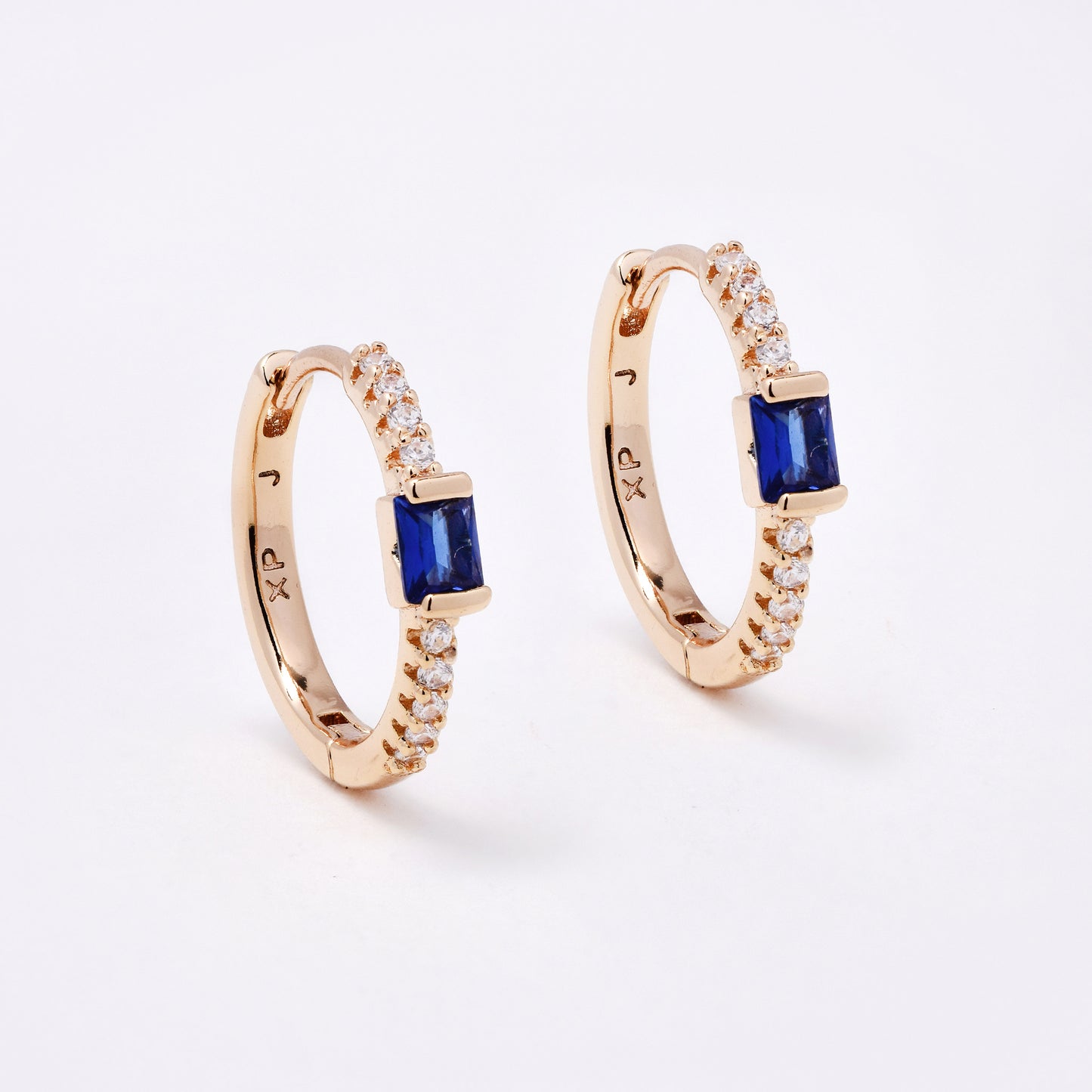 CZYE7474 - Premium brass plated 17mm x 2mm CZ accent hoop earring