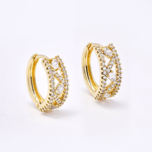 CZYE7477 - Premium brass plated 16mm x 6mm zig-zag CZ hoop earring