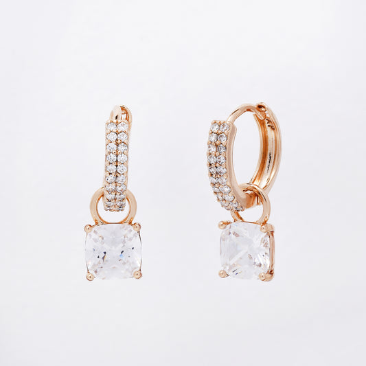 CZYE7481 - Premium brass plated 14mm x 3mm CZ drop hoop earring