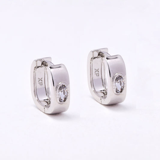 CZYE7483 - Premium brass plated 14mm x 5mm CZ square hoop earring