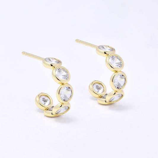 CZYE7509 - Premium brass 14mm x 5mm round CZ pin hoop earring