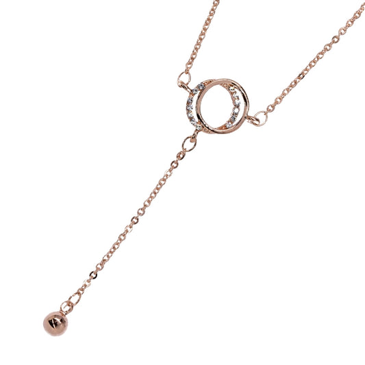 CZYN2812 - Premium brass cubic zirconia overlapped disc rose gold necklace
