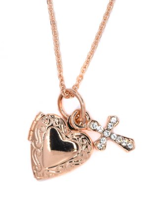 CZYN2828 - Premium brass decorative heart locket and cubic zirconia cross necklace