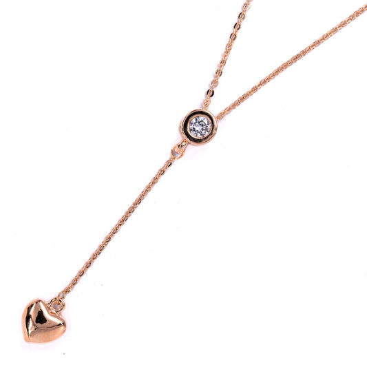 Premium cubic zirconia round pendant hanging heart Y necklace