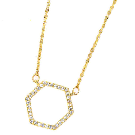 CZYN2830 - Premium brass gold plated cubic zirconia hexagon necklace